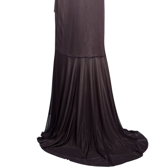 Cache Womens 8 Halter Backless Brown Gold Shimmer Evening Gown Rhinestone Accent - Picture 8 of 16